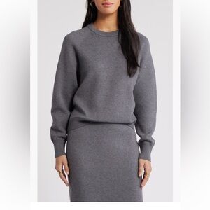 Nordstrom Set - Gray Knit Top (M) Midi Skirt (L)